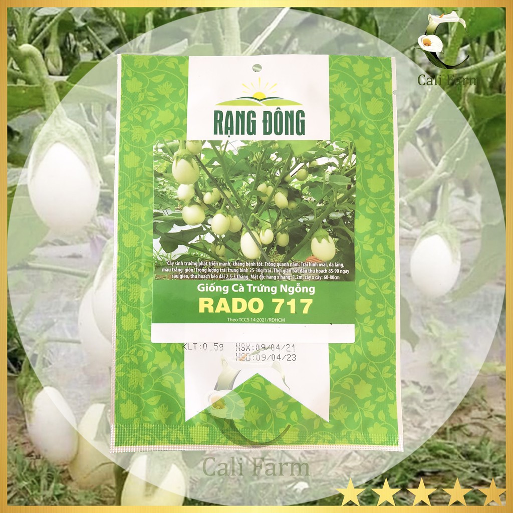 Hạt Giống Cà Trứng Ngỗng Rado 717 gói 0.5gr Trái hình oval, da láng, màu trắng ăn giòn ngon