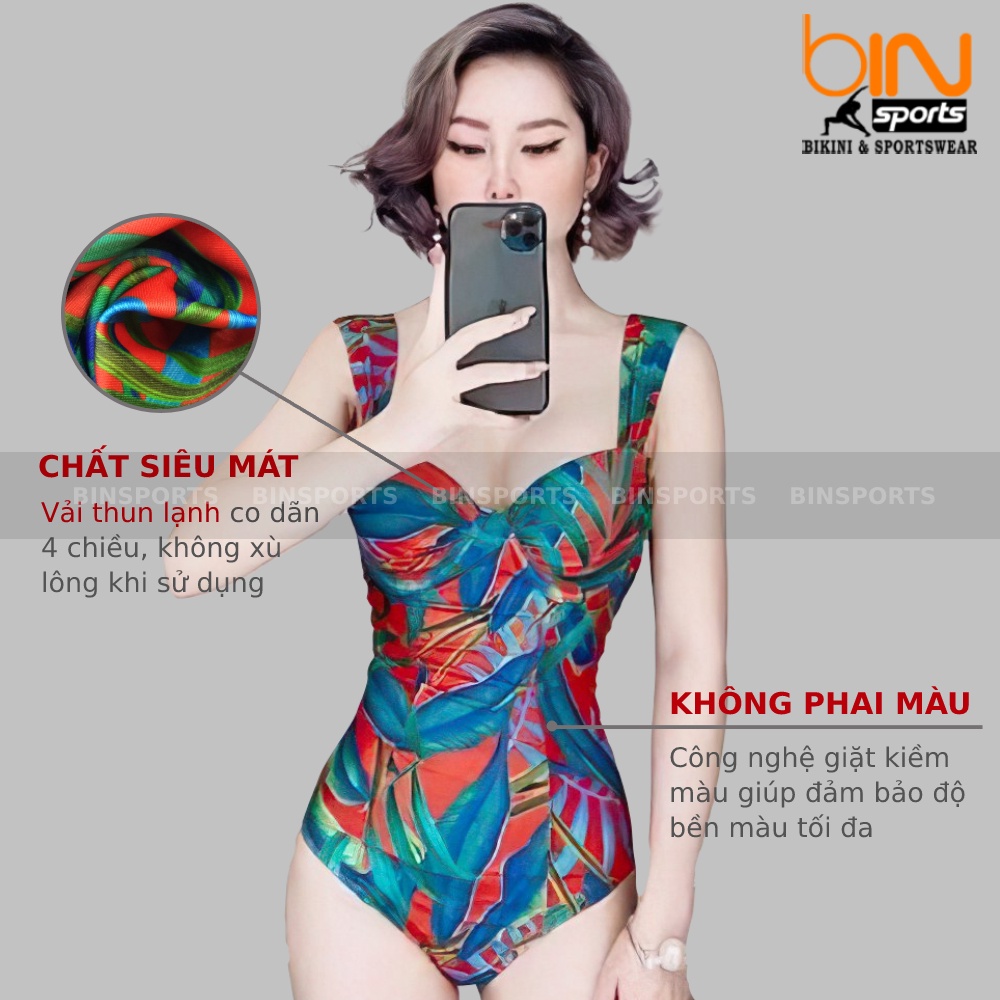 Bikini Nữ 1 Mảnh Liền Thân Body Hoa Lá Freesize Bin Sports BHV099