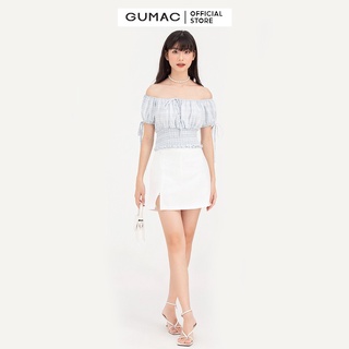 Áo sơ mi nữ kiểu bẹt vai caro cá tính dễ thương GUMAC AB780