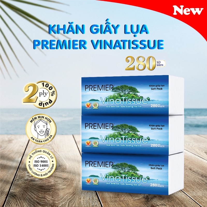 Khăn giấy lụa rút Premier Vinatissue 280 tờ [[Chính Hãng]]