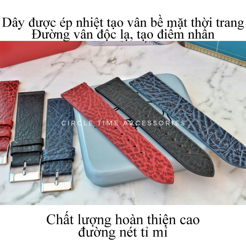 Dây đồng hồ da bò ép vân nhiệt thời trang cao cấp size 18/20/22