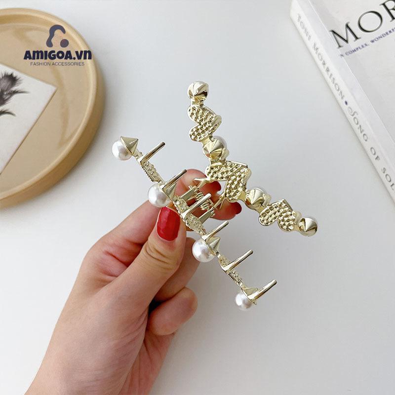 ✨✨Kẹp Tóc Hợp Kim Hình Cá Mập Đính Đá Ngọc Trai Nhỏ Nhắn Dành Cho Nữ