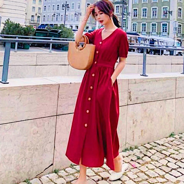 Đầm đỏ form dài bo eo v2 (kèm bình thật) | BigBuy360 - bigbuy360.vn