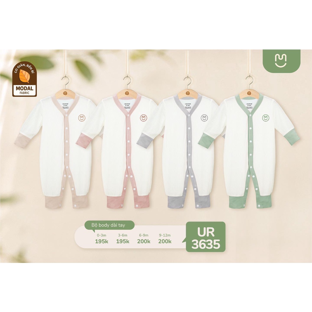 Bodysuit Uala Rogo dài tay chất Modal cao cấp mềm mịn mỏng nhẹ mát da viền đơn giản cho bé trai bé gái sơ sinh 3635