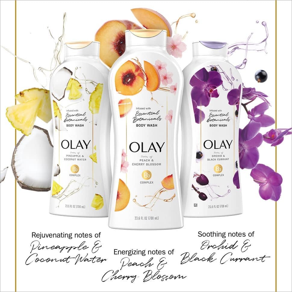 Bộ 3 chai sữa tắm Olay Essential Botanicals Body Wash làm săn da tăng độ đàn hồi ngăn lão hóa da - EDS Hàng Mỹ