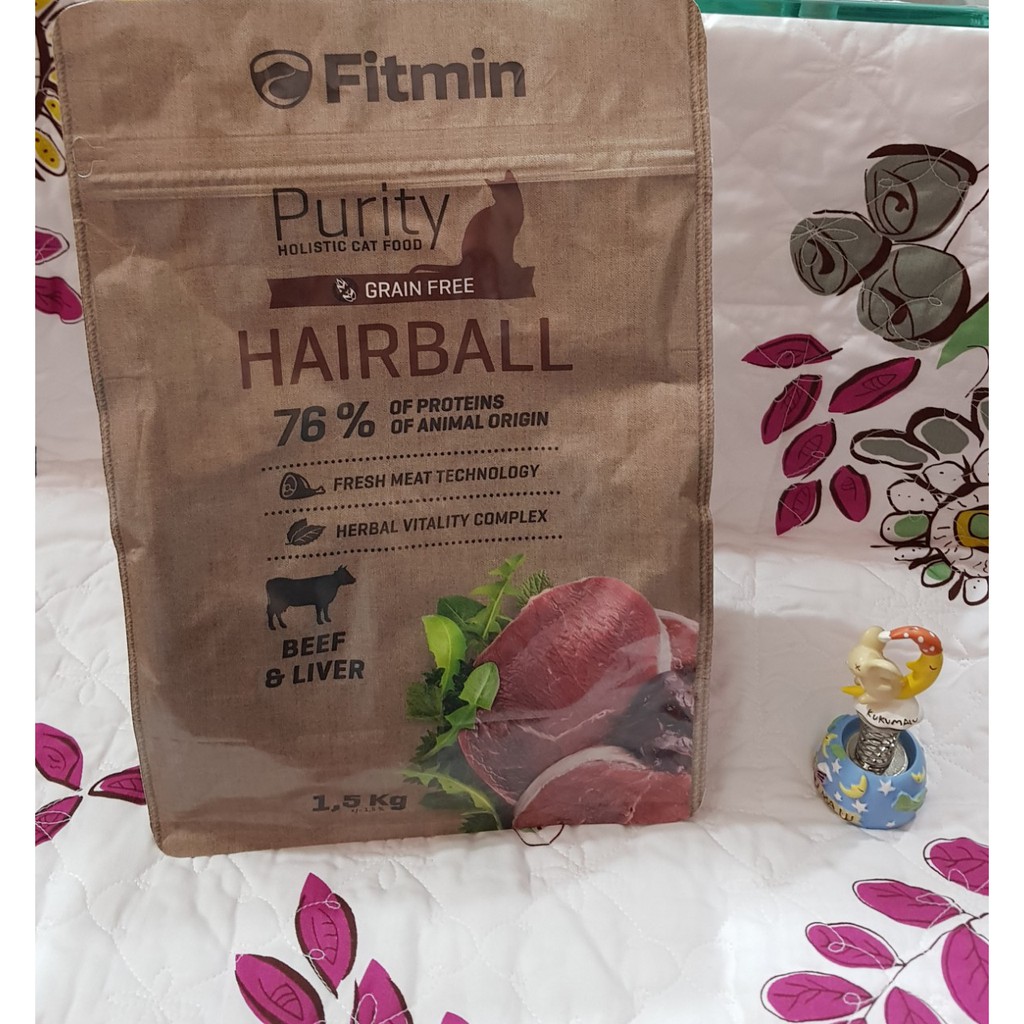 Hạt thịt tươi cho mèo trưởng thành lông dài Fitmin Purity Hairball 1.5kg