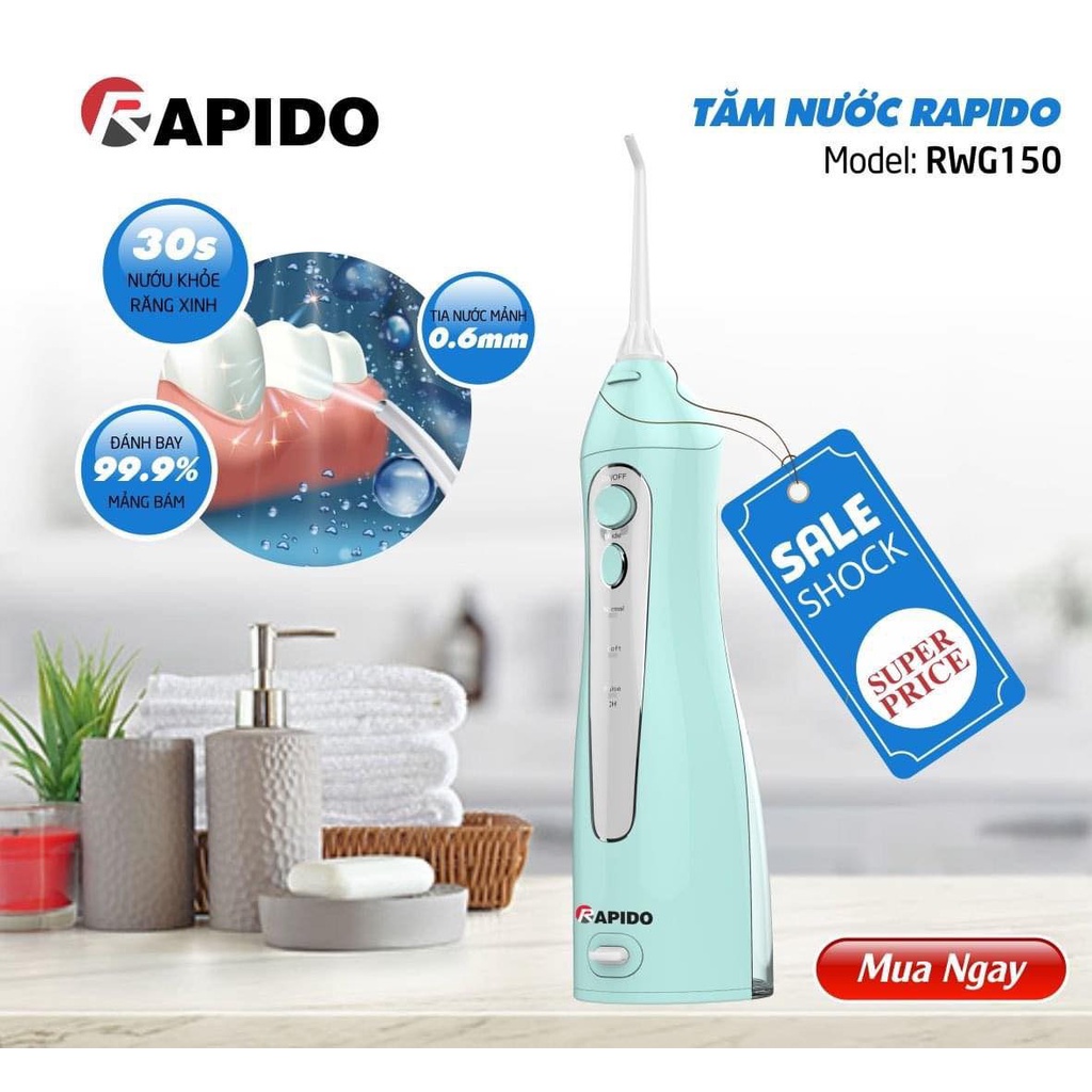 Tăm nước RAPIDO RWB-300 - Máy tăm nước cầm tay công nghệ Đức làm sạch răng và mảng bám hiệu quả 3- BẢO HÀNH CHÍNH HÃNG