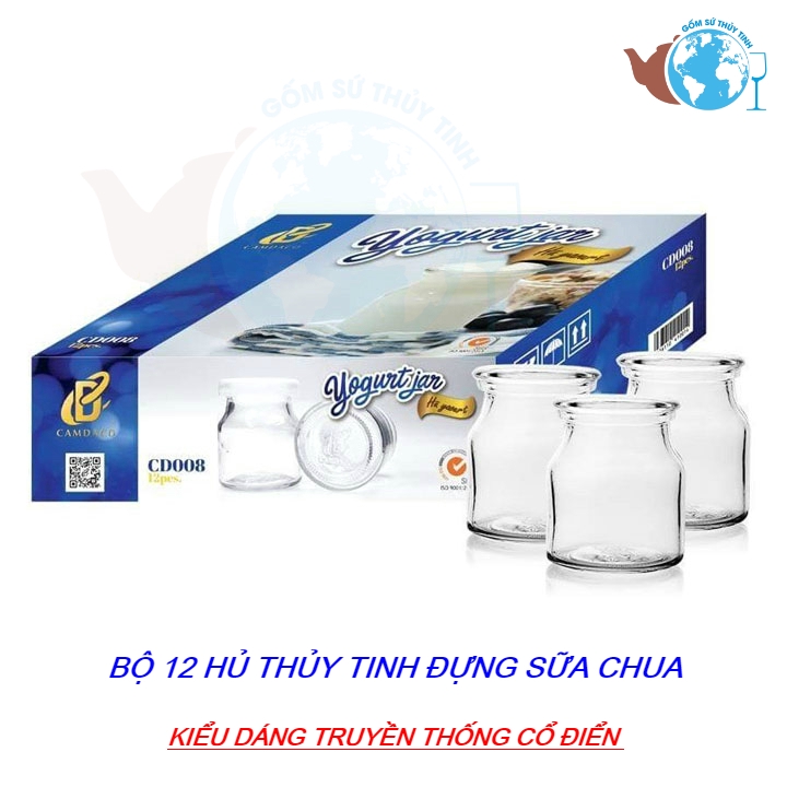 Bộ 12 hủ thủy tinh làm YAOURT 100ml kiểu dáng truyền thống