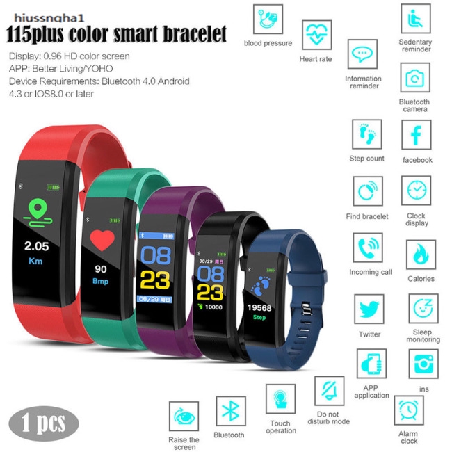 Bluetooth Smart Watch Heart Rate Blood Pressure Monitor Fitness Tracker Bracelet