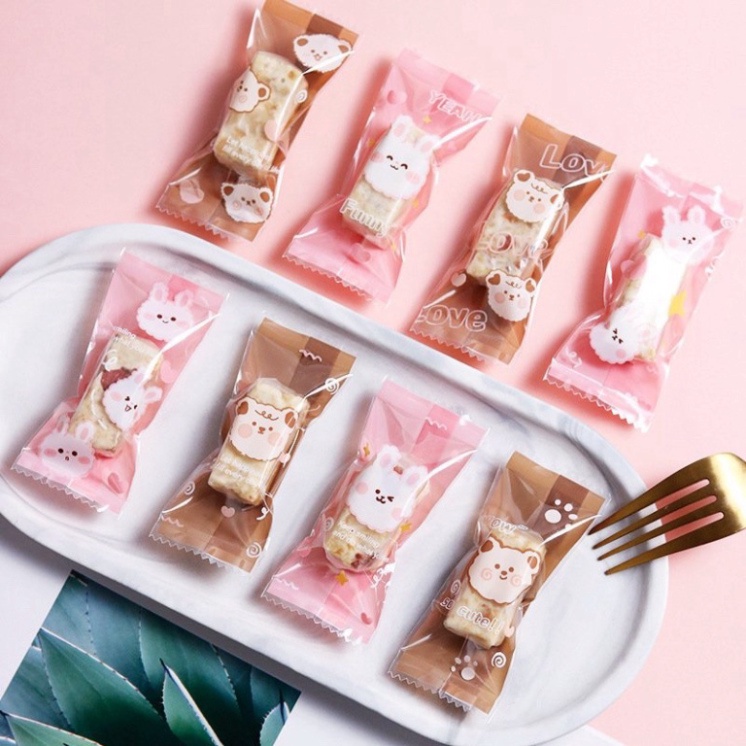 [Hàng mới về] Set 100c Túi hàn P.E đựng bánh, mứt, kẹo nougat size 9cmx4cm CÚC HỌA MI