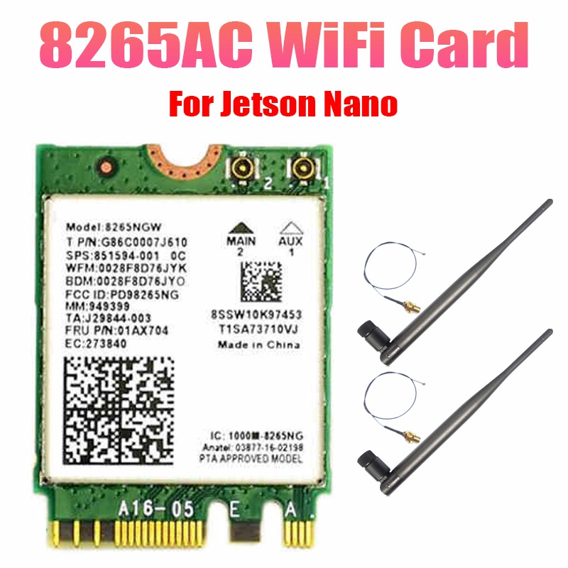 Thẻ WiFi AC8265 Bộ điều hợp mạng ăng-ten 6DB cho Jetson Nano 300Mbps-867Mbps 2.4GHz 5GHz Mô-đun NGFF BT4.2 băng tần kép