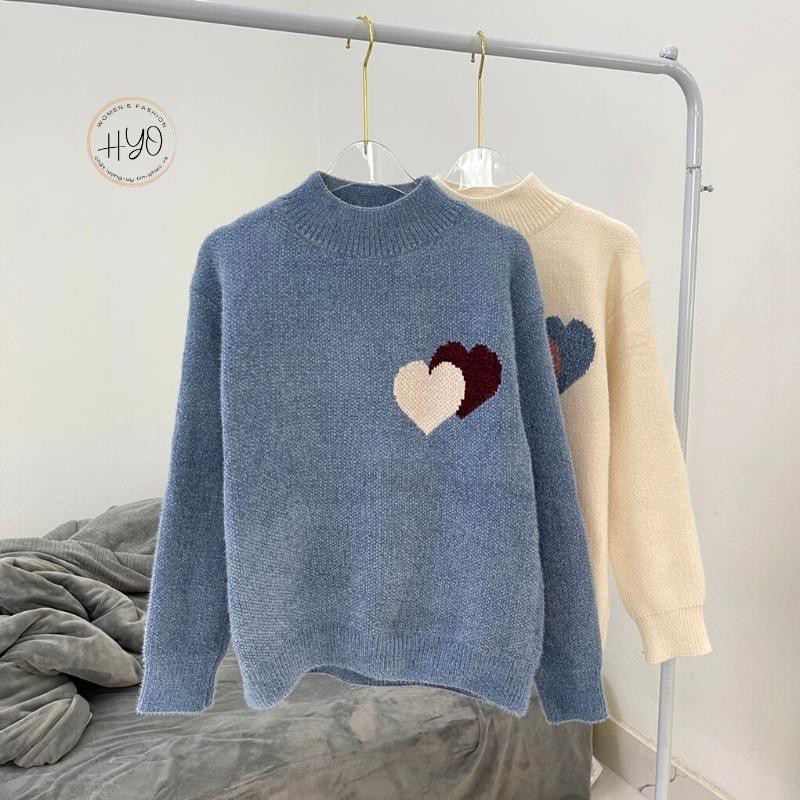 Áo len nữ form rộng dày Hàn Quốc HYO len lông cừu dày trái tim TT-1 | BigBuy360 - bigbuy360.vn