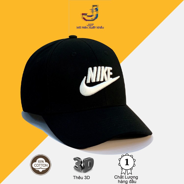Nón lưỡi trai ni.ke xuất khẩu J97 store màu đen logo trắng thêu cực ôm đầu cá tinh full hộp
