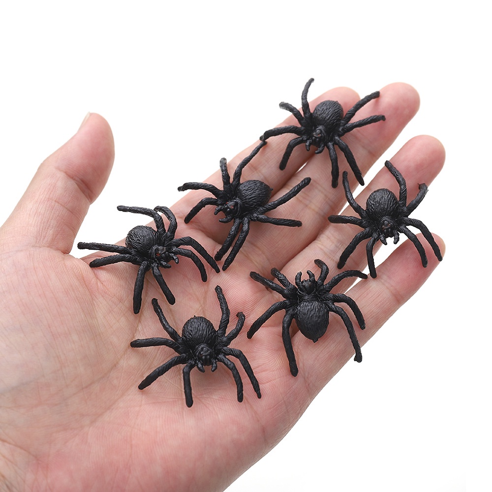 Set 10 Mô Hình Côn Trùng Giả Bằng PVC Màu Đen Vui Nhộn Trang Trí Halloween