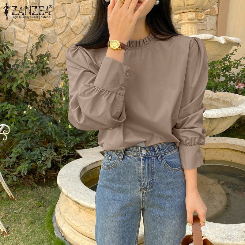 Zanzea Áo Kiểu Tay Dài Phồng Phong Cách Hàn Quốc Dành Cho Nữ