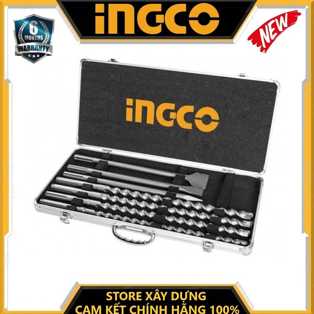 BỘ MŨI KHOAN BÊ TÔNG GÀI 16-22MM SDS MAX VÀ MŨI ĐỤC INGCO AKD5075 - HÀNG CHÍNH HÃNG