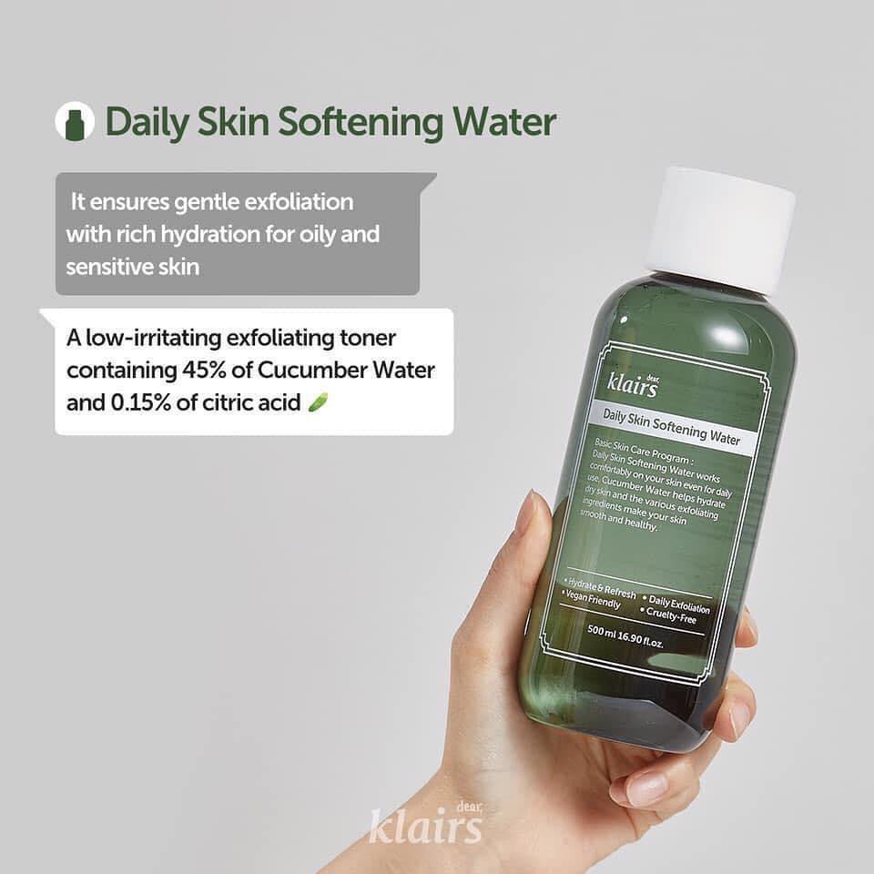 Nước Hoa Hồng Làm Dịu Da Klairs Daily Skin Softening Water 500ml