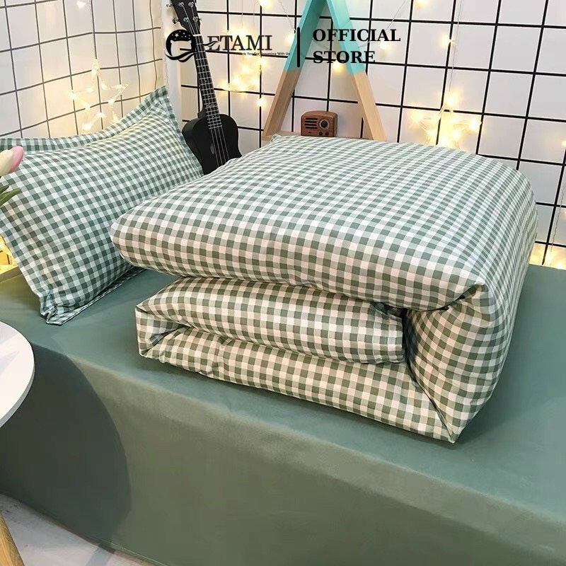 Bộ chăn ga gối  cao cấp ETAMI cotton poly kẻ xanh cute miễn phí bo chun drap giường , ga trải giường P13 | BigBuy360 - bigbuy360.vn