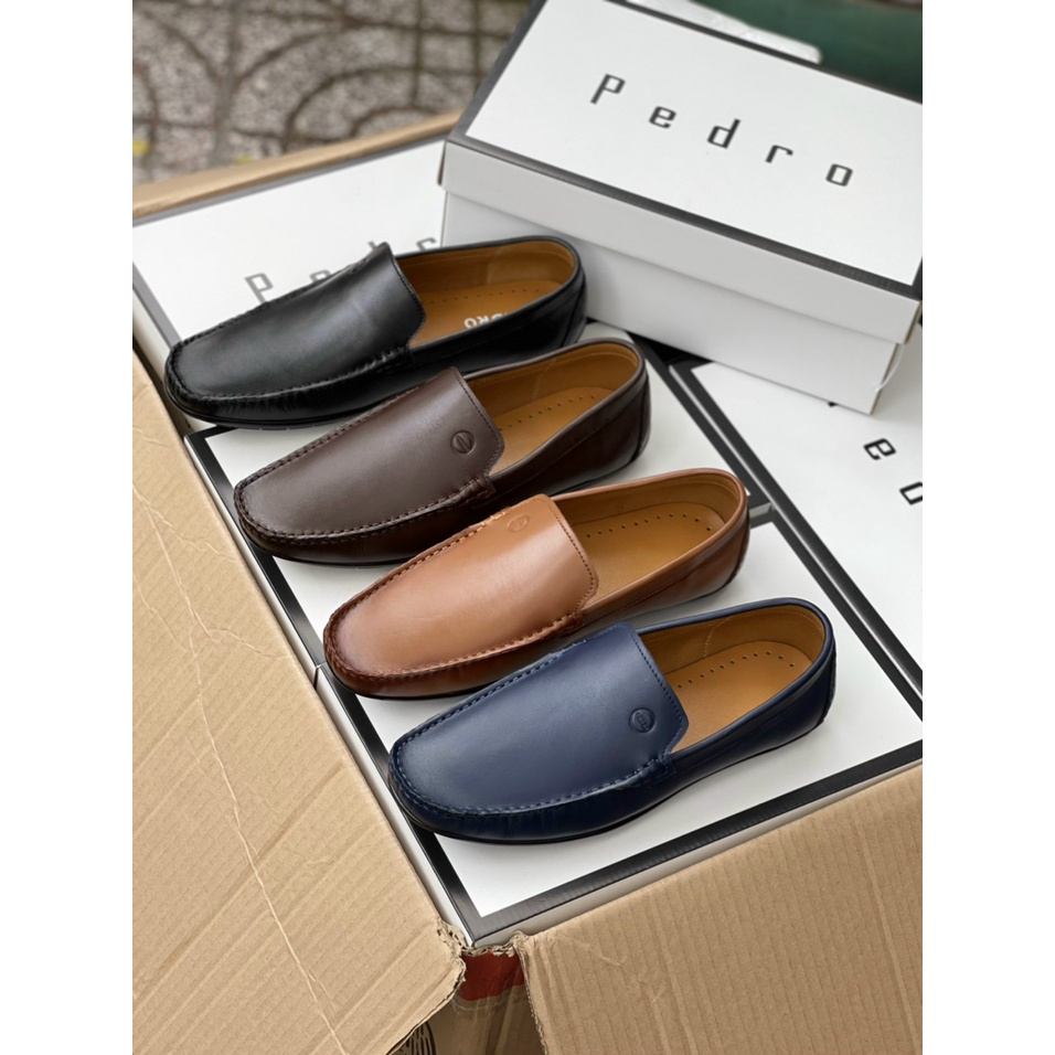 Giày công sở da bò PEDRO Casual Moccasins - Black cho nam, hàng siêu mềm - D2