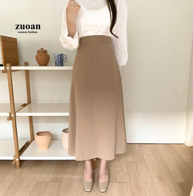 Chân váy dài SUXI lưng cao màu trơn phong cách Hàn Quốc cho nữ