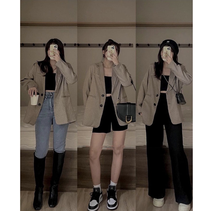 Áo Khoác Vest Blazer Kẻ Nhí 2 Lớp Dày Dặn Hàng Quảng Châu M254-Violet