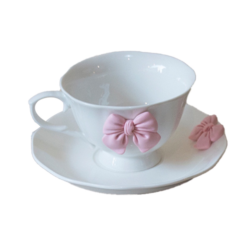 Bộ Tách Uống Trà/Cà Phê Bằng Gốm Sứ Họa Tiết Hoa Và Nơ Phong Cách Bắc Âu