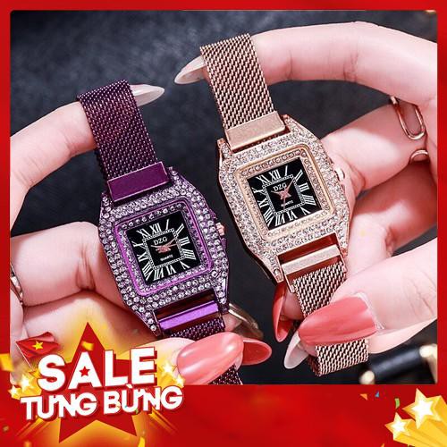 (Giá sỉ) Đồng hồ thời trang nữ DZG dây lưới nam châm mặt chữ nhật đính đá cực đẹp -Hàng nhập khẩu