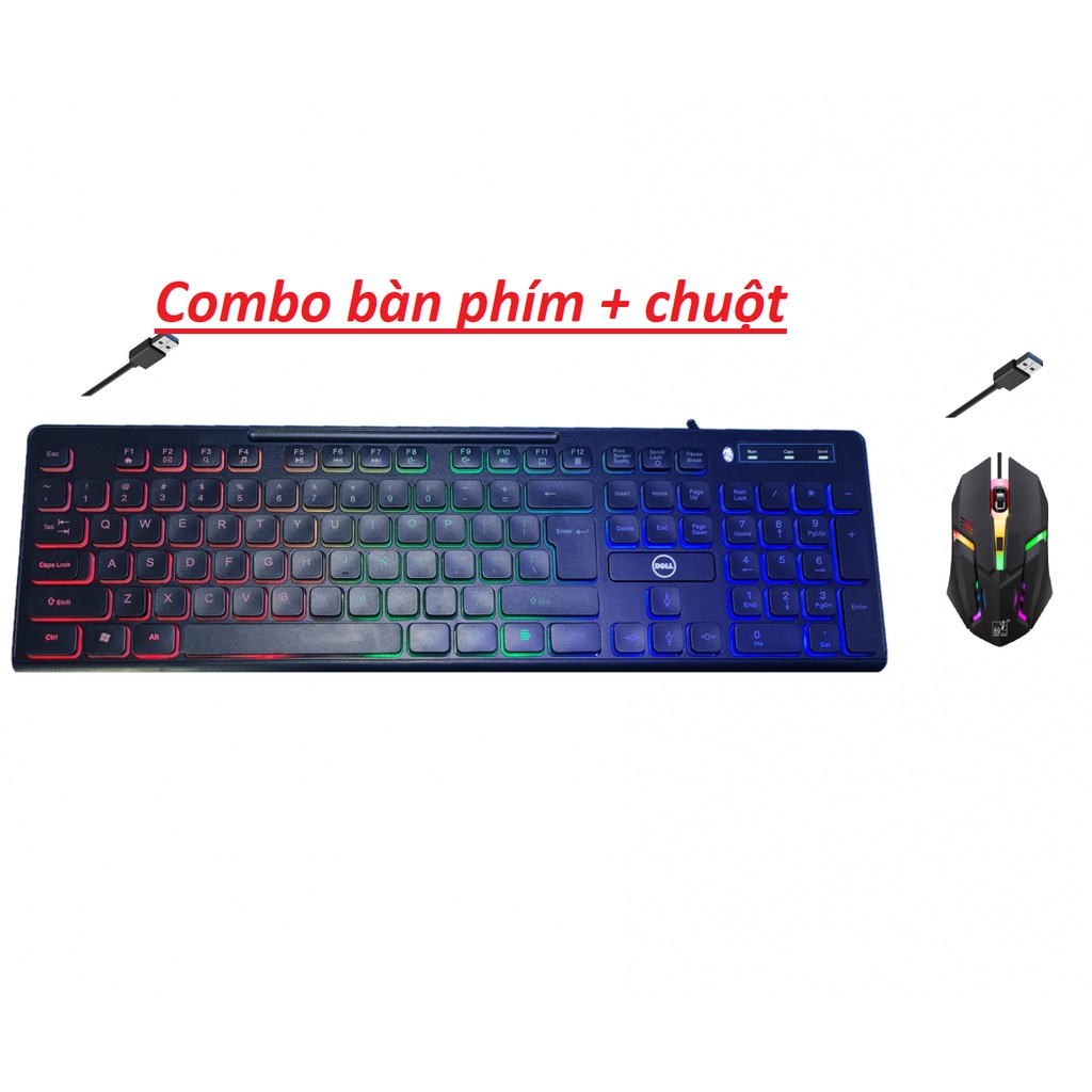 Combo keyboard + mouse dell 698 led - cực đẹp - kiểu nút bấm laptop - Bàn phím bấm êm nhẹ nhàng  pd0060