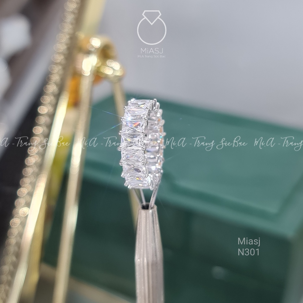 Nhẫn nữ Bạc Ý S925 đính full đá chữ nhật CZ cao cấp MiASJ N301 sang trọng