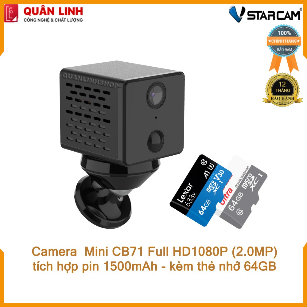 Camera giám sát mini IP Wifi hồng ngoại ban đêm Vstarcam CB71 Full HD 1080P 2MP tích hợp pin 1500mAh
