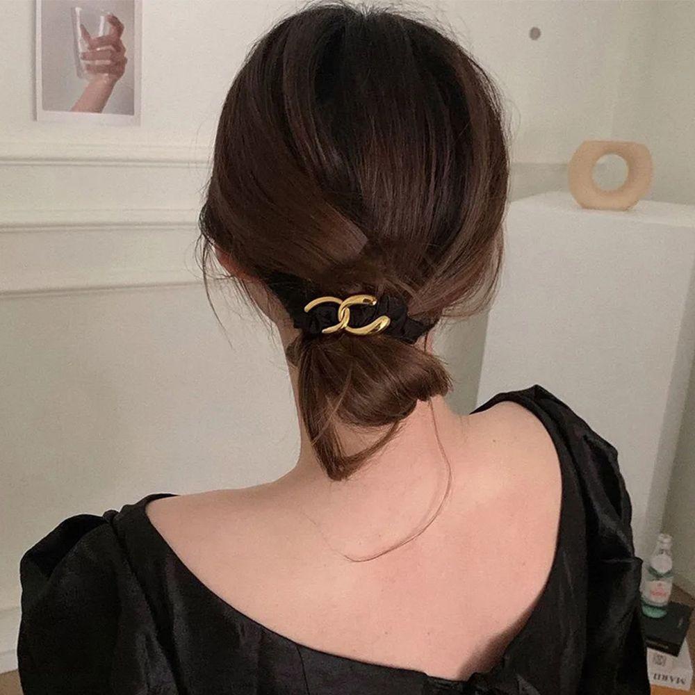 Dây Cột Tóc Hai Lớp Mặt Kim Loại Phong Cách Hàn Quốc Thanh Lịch