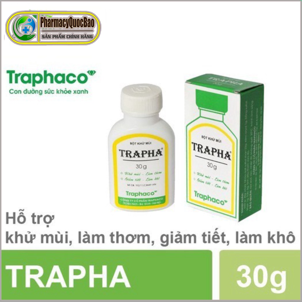 Bột khử mùi Trapha 30g - Khử mùi hôi giày, hôi chân, hôi nách - Làm khô, giảm tiết mồ hôi ở chân và nách - Traphaco