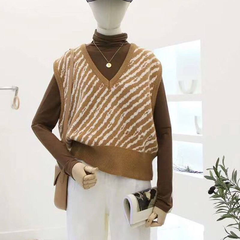 Áo len gile RENJIANVSHENG cổ chữ V thiết kế cổ điển cho nữ