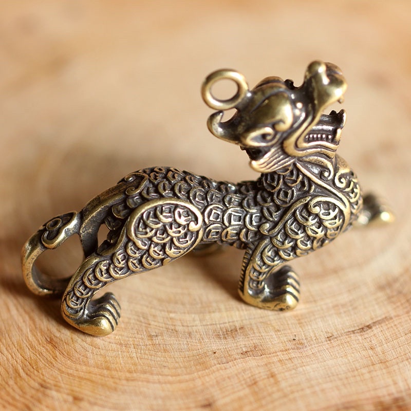 Tượng tỳ hưu mini bằng đồng thau , móc khoá tỳ hưu chiêu tài lộc may mắn