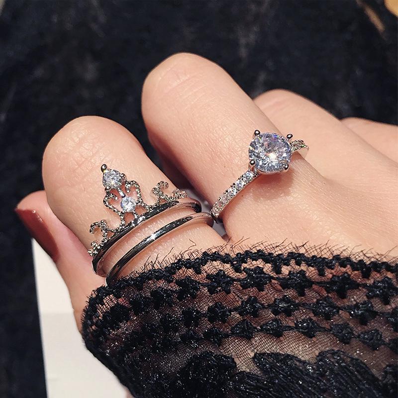 Nhẫn bạc nữ -60% Vương Miện Kim Cương nhân tạo Siêu Đẹp Phong Cách Hàn Quốc Hot Trend Tiktok 2019 Nhan-8002