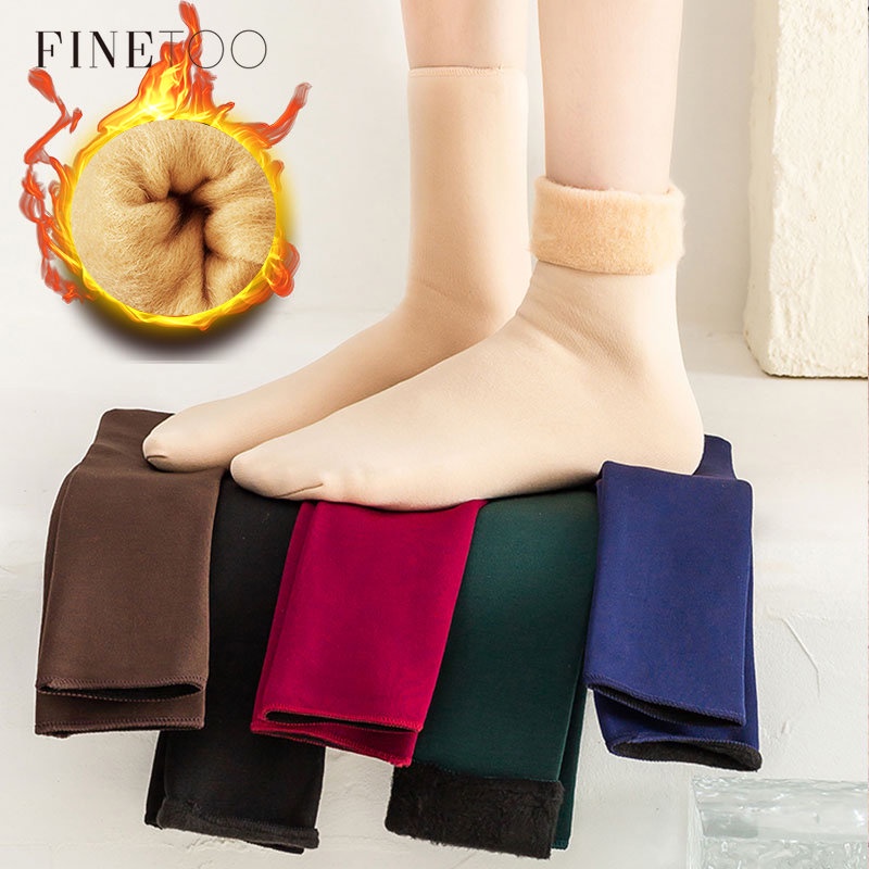 FINETOO Vớ Len Cashmere Dày Màu Trơn Giữ Ấm Mùa Đông Cho Nữ