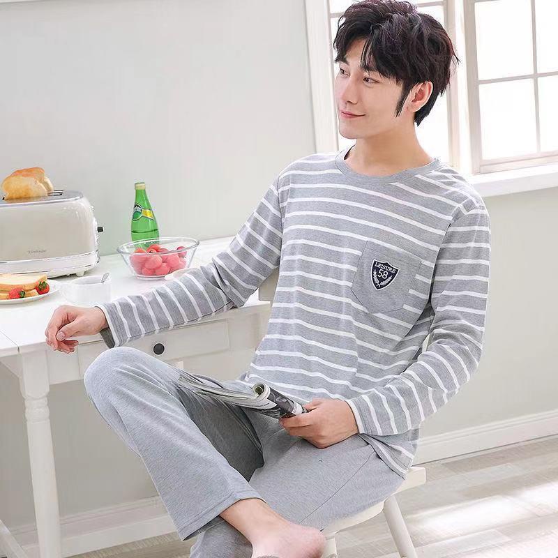 Bộ Đồ Ngủ Cotton Tay Dài Dáng Rộng Cỡ Lớn Thời Trang Xuân Hè Cho Nam