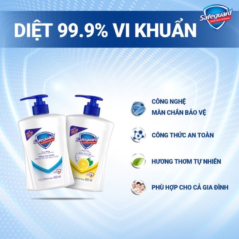 nước rửa tay diệt khuẩn safeguard 225ml