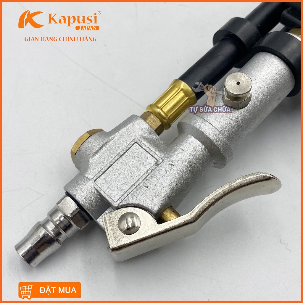 Vòi bơm ô tô khí nén 3 chức năng Kapusi có đồng hồ dầu đo áp suất lốp đầu vòi thẳng 2 đầu cho ô tô xe máy xe đạp