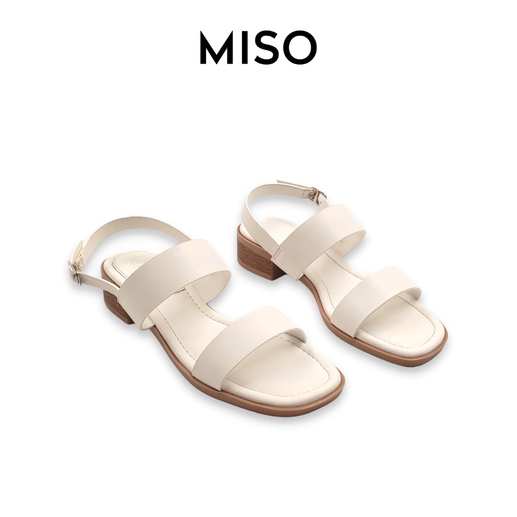 Giày sandal nữ quai ngang basic mũi vuông thời trang phối đế giả gỗ độc đáo 3cm MISO M039