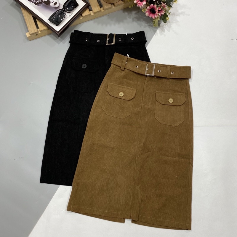 Chân váy nhung tăm dáng dài