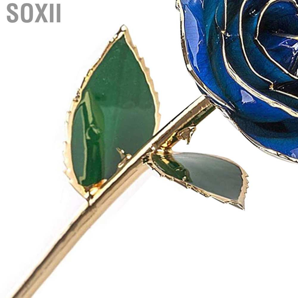 Soxii Real Dipped Blue Rose with Bracket Flower Decoration 24K Gold Plated Green Leaf Gift for Birthday Valentine's Day