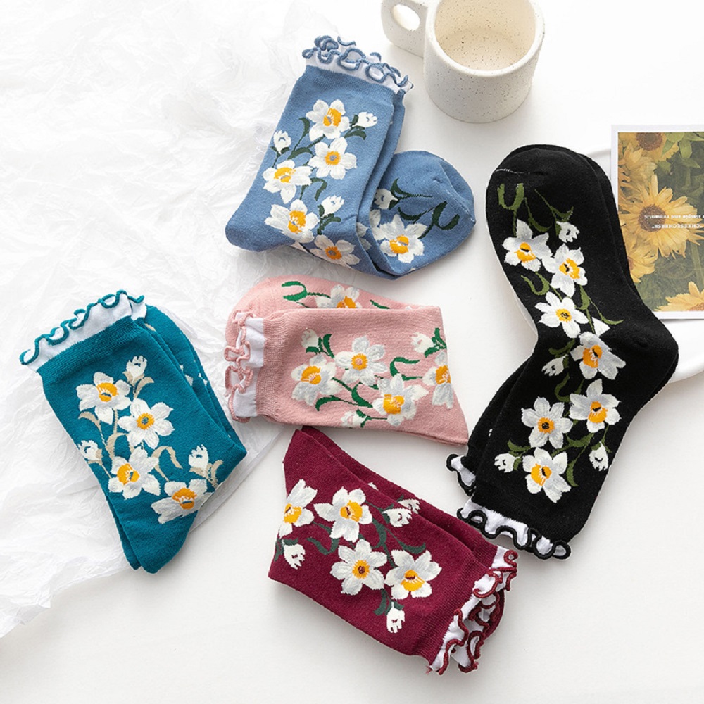 Vớ Thể Thao Họa Tiết Hoa Phong Cách Hàn Quốc