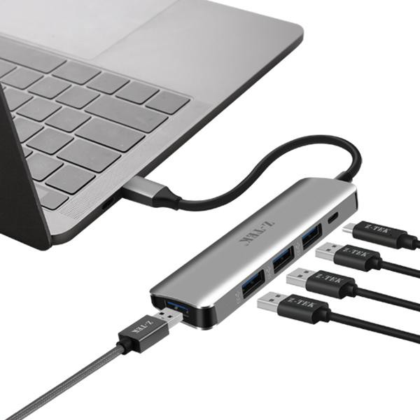 Hub chuyển OTG ZTEK ZY318 từ TypeC ra 4 cổng USB 3.0 và 1 cổng typeC (bạc)