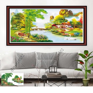 Tranh đính đá/tranh thêu phong cảnh làng quê-hồn quê vs083,lv3283