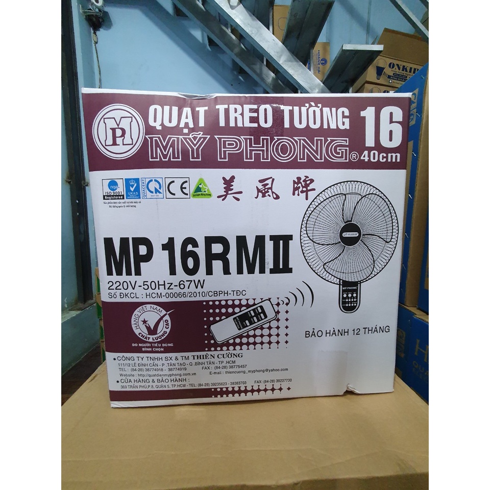 Quạt treo tường CÓ REMOTE Mỹ Phong MP16RMII