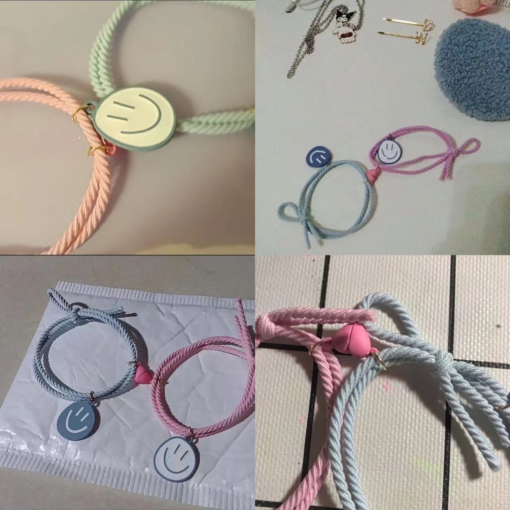 Vòng Tay Gắn Nam Châm Hình Mặt Cười Màu Xanh Dương Ngọt Ngào Và Đáng Yêu Cho Nữ / Cặp Đôi