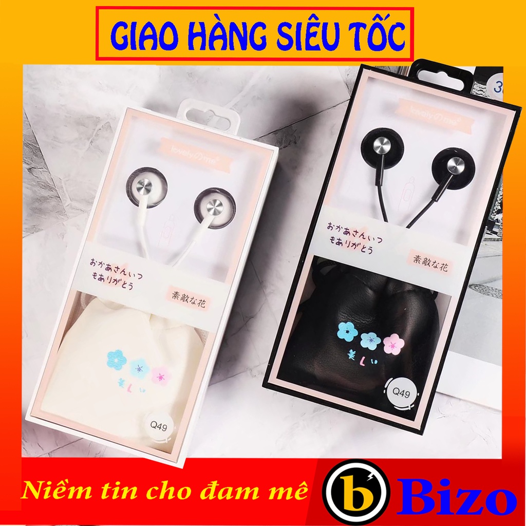 🔥SO CUTE🔥 Tai nghe nhét tai Hàn Quốc có dây có mic Q49 kiêm túi đựng tai nghe siêu kute, âm thanh siêu đỉnh - BH 6T