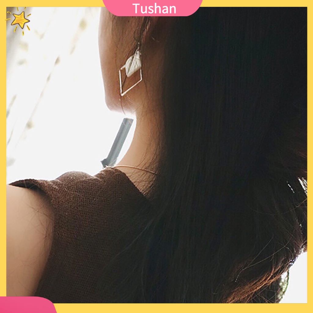 Khuyên tai nữ hình vuông đính vỏ sò trắng thời trang