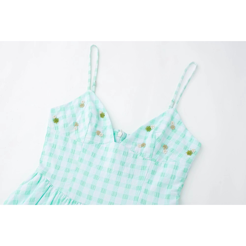 Đầm Zara 2 dây ô xanh thêu xinh xắn DO2HDG50N10 Hot